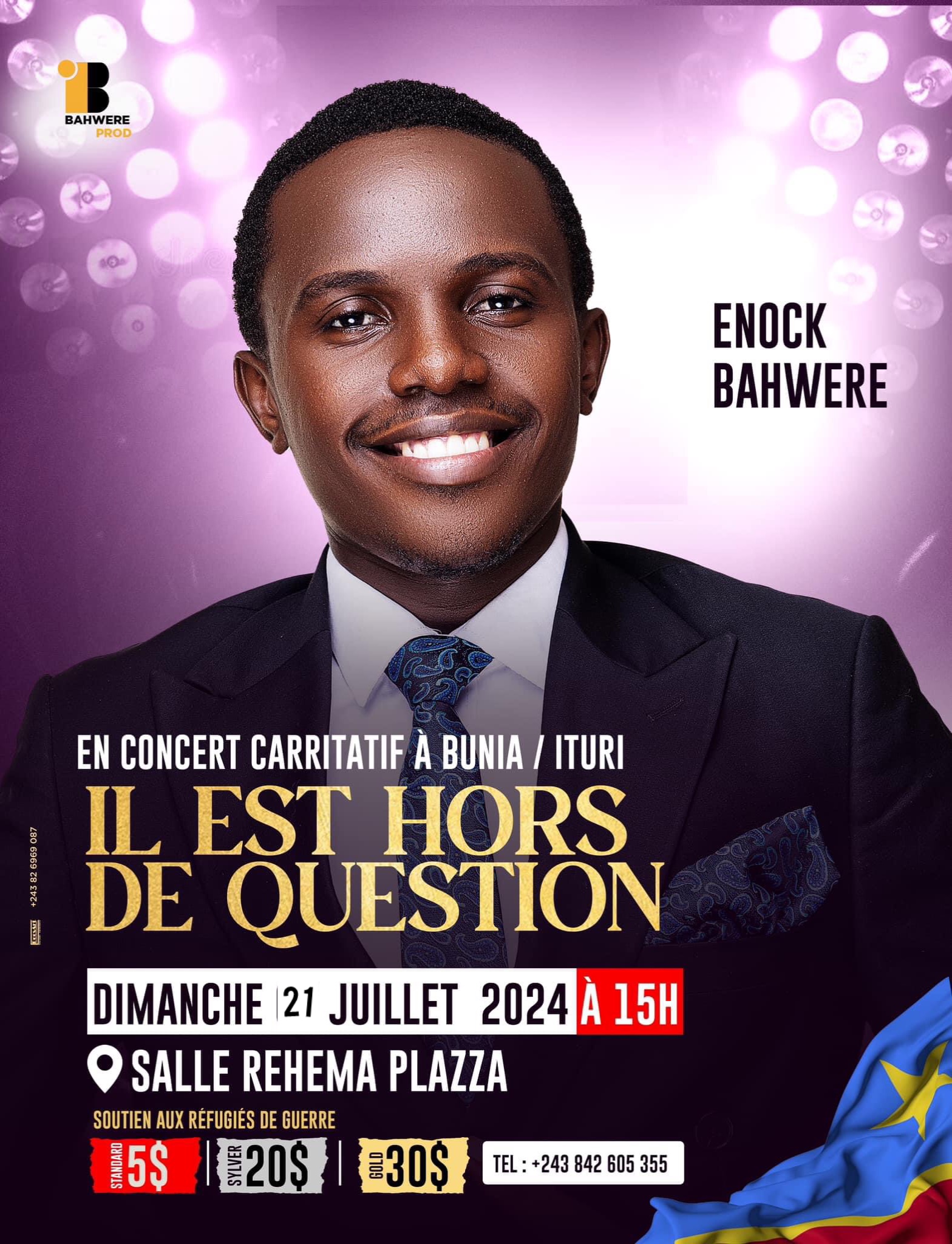 Concert caritatif: Enock Bahwere répond à l’appel d’urgence humanitaire de Bunia (Ituri)